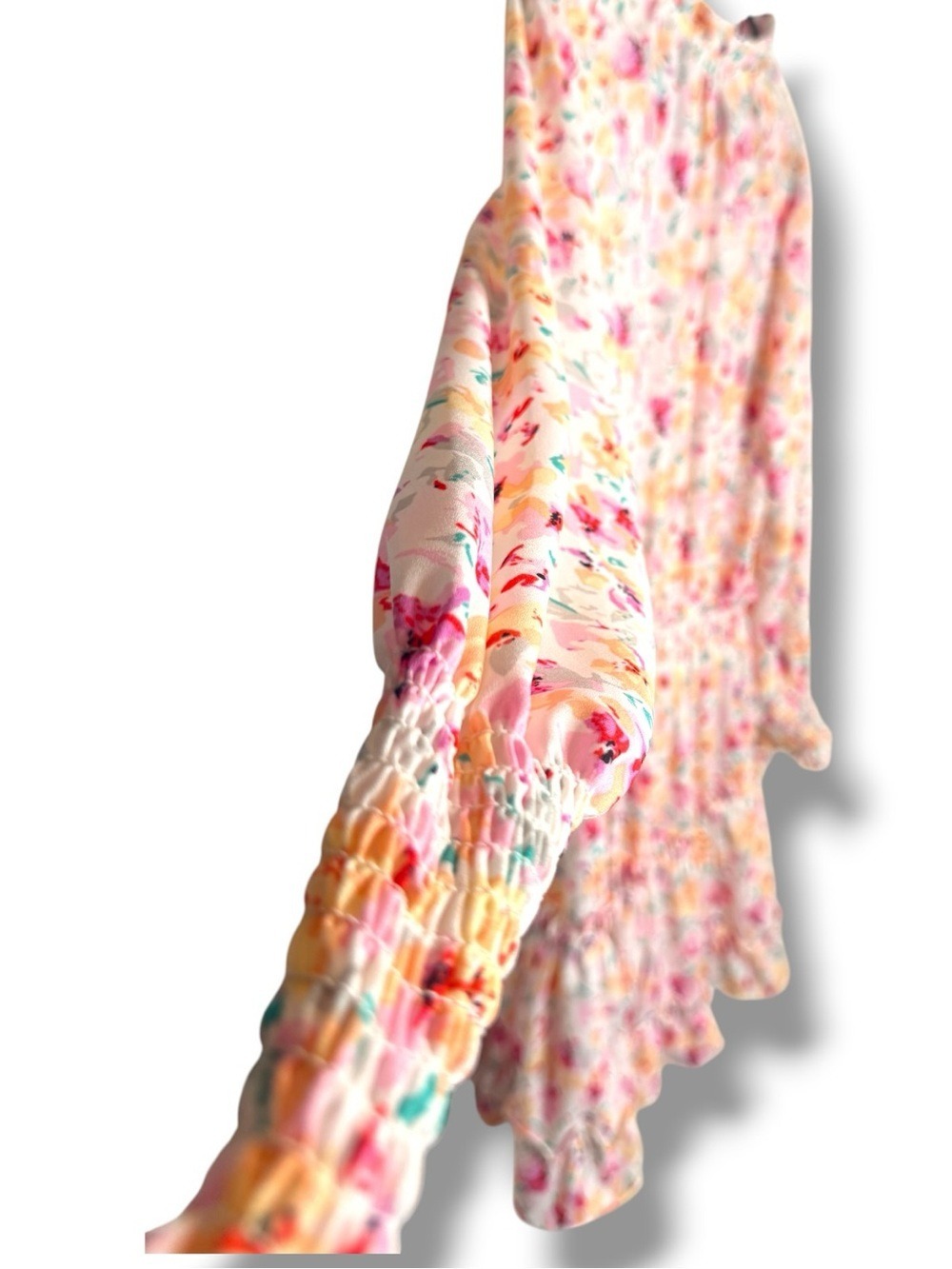 Vanilla Yellow Floral Mini Dress Long Sleeve Mock Neck Cream - Picture 5 of 11